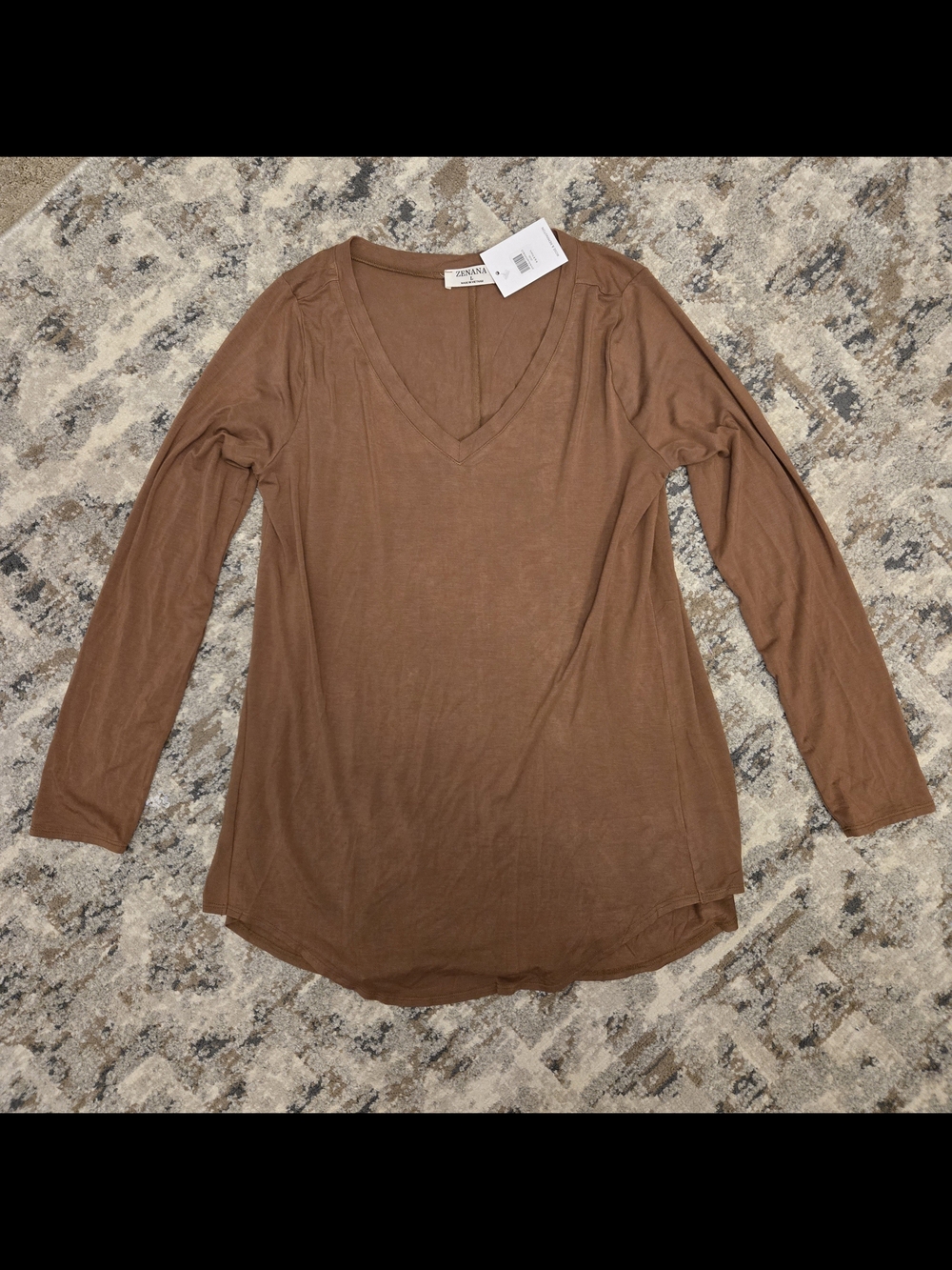 Zenana Outfitters V-Neck Long Sleeve Top in Brown